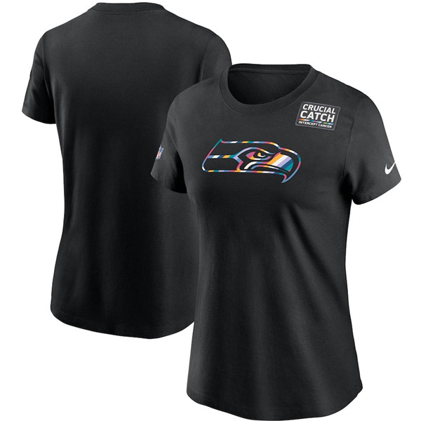 Women's Seattle Seahawks Black Sideline Crucial Catch Performance T-Shirt 2020(Run Small)